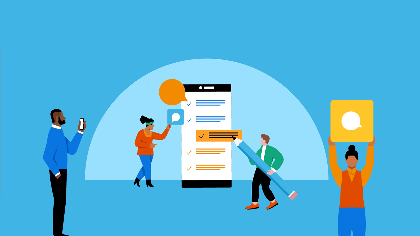 illustration of four people doing various work tasks